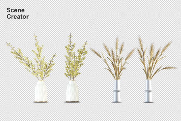 花盆栽花卉在3d渲染隔离房子装饰叶子