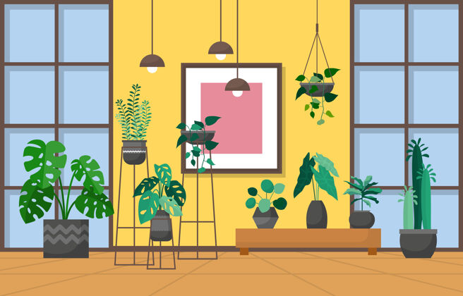 花盆热带室内植物绿色室内装饰植物叶子桌子室内