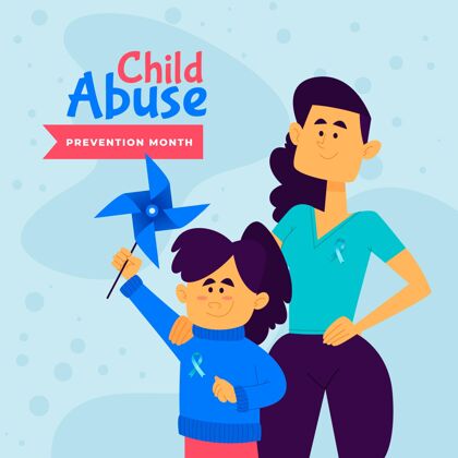 美国手绘全国防止虐待儿童月插图手绘预防虐待儿童
