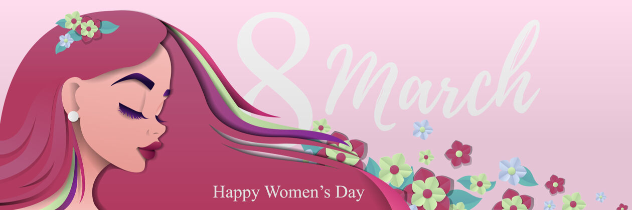快乐带着鲜花女孩的国际妇女节的鲜艳旗帜女孩日开花
