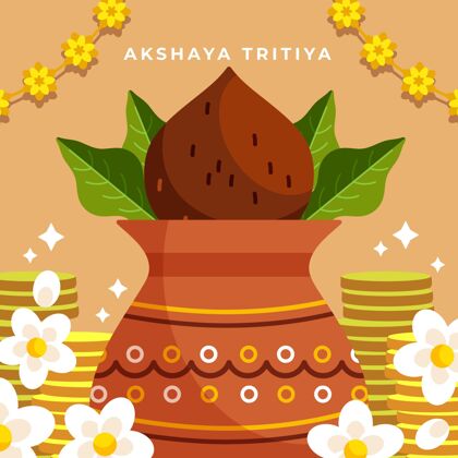 春天平面akshayatritiya插图插画印度教平面设计
