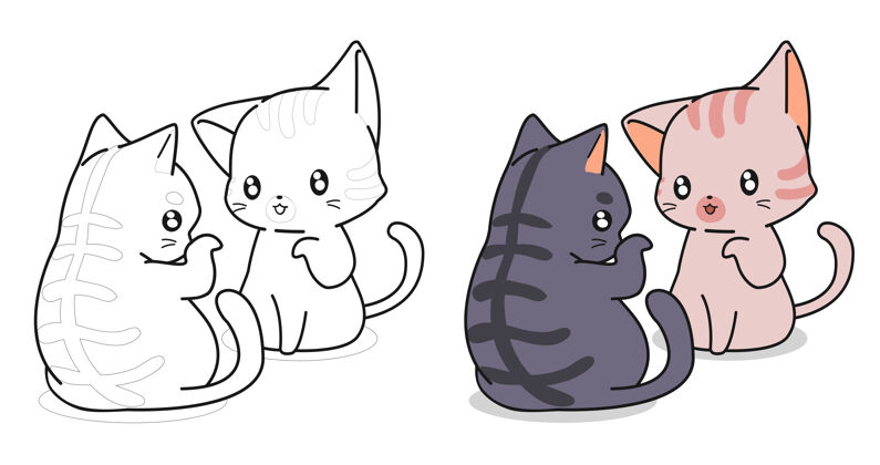 动物可爱的猫正在谈论卡通彩页给孩子们涂鸦卡通猫