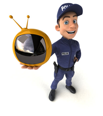 帽子有趣的卡通警察三维插图权力人物警察
