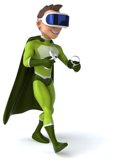 3d一个超级英雄与虚拟现实头盔有趣的插图网络超级人