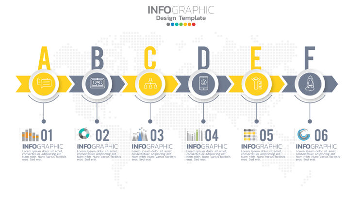 时间表Infograph步黄色元素与圆形图形图表 商业图形设计时间营销线条