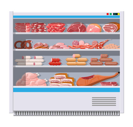 货架超市冰箱里的肉制品商店鸡肉肉类