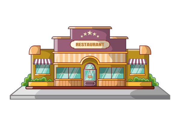餐馆餐厅建筑设计卡通隔离白色商店建筑卡通