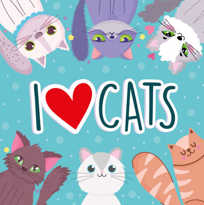 快乐我爱猫 可爱的动物卡通可爱的人物宠物矢量插图吉祥物哺乳动物可爱