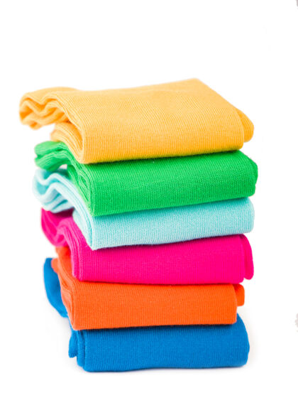 组彩色袜子堆在白色的背景上清洁折叠订单