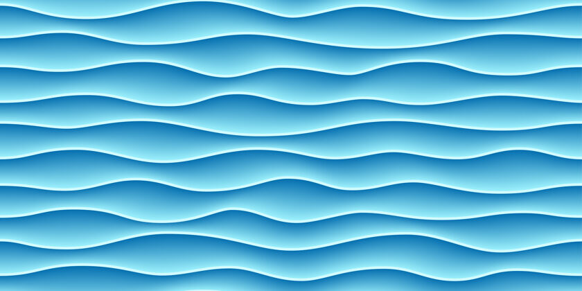 装饰蓝色波浪的无缝图案线条水轮廓