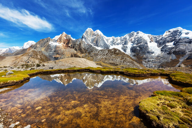 风景美丽的山脉风景在科迪勒拉华亚什 秘鲁 南美洲美丽自然冰川