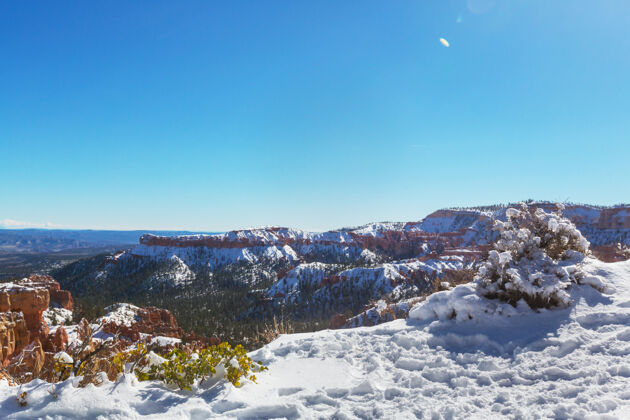 景观布莱斯峡谷冬季有雪自然美国全景