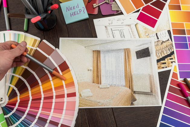 技术建筑工程房屋concept.palette为室内设计的彩色图纸刷 贴纸办公室创意油漆