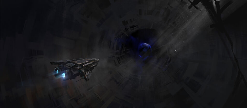 空间站在废弃的空间站中航行的小宇宙飞船 3d插图宇宙室内幻想