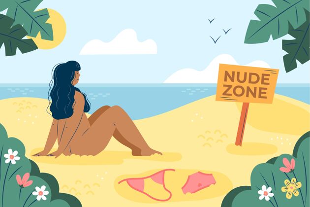 自然平面设计自然主义概念插图裸体主义成人海滩