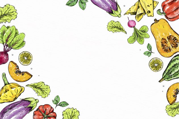 水果水果和蔬菜手工制作的插图丰盛堆画框