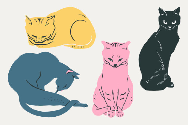 動物復古手繪貓系列坐著手繪收集