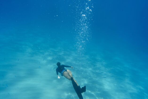 鳍状肢女子水下自由跳水游泳海洋水下