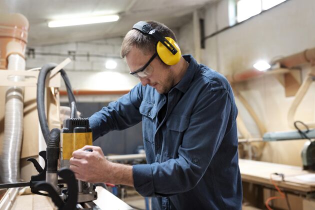 工匠在木材车间工作的创意人职业爱好手工制作
