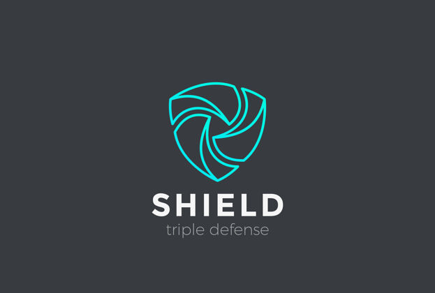 三盾牌团队保护防御标志线性风格三三社区