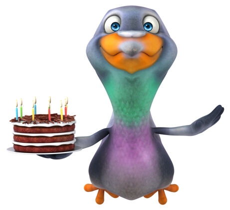 鸟类有趣的鸽子三维插图蛋糕鸟生日