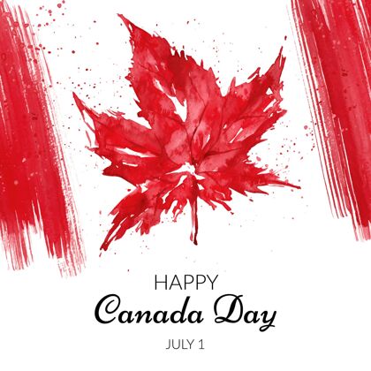 活动手绘水彩画加拿大日插画手绘7月1日加拿大