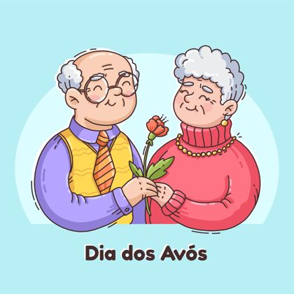 祖父母手绘diadosavos插图迪亚多斯阿沃斯节日祖母