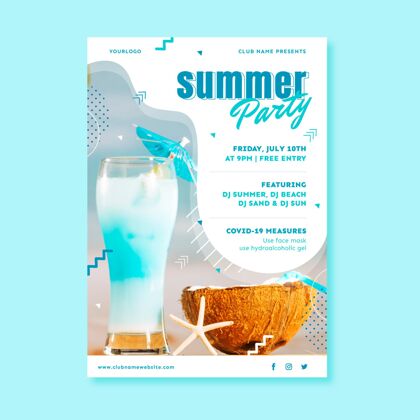 准备印刷平面夏季聚会垂直海报模板与照片海报模板夏天聚会海报传单