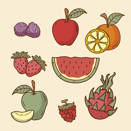 健康手绘水果系列水果包装水果收藏套装