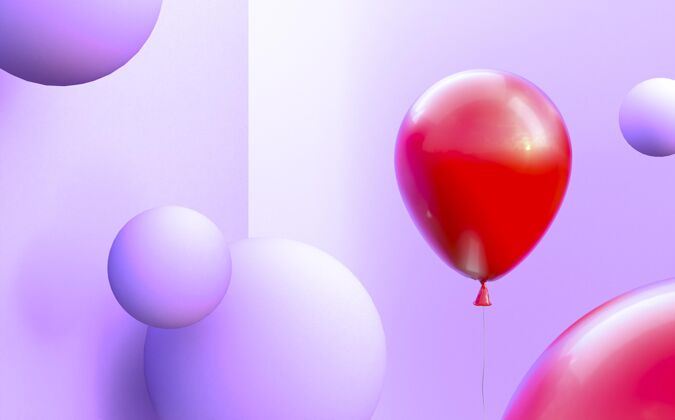 墙壁红色和紫色的气球聚会庆祝背景