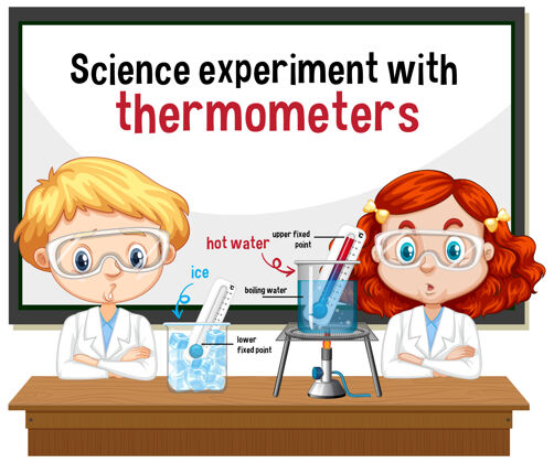 人物科学家用温度计解释科学实验卡通学习科学