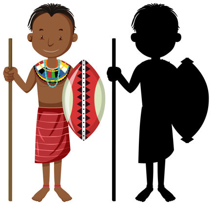角色一组非洲部落人物的轮廓传统人人类