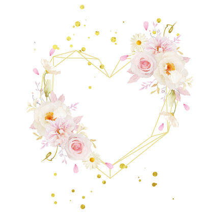 白牡丹美丽的花环与水彩粉红玫瑰大丽花和白牡丹绿色花朵优雅
