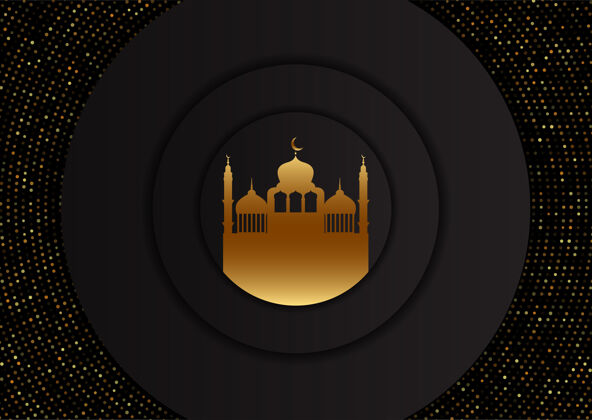 宗教阿拉伯背景 金色清真寺设计剪影清真寺背景