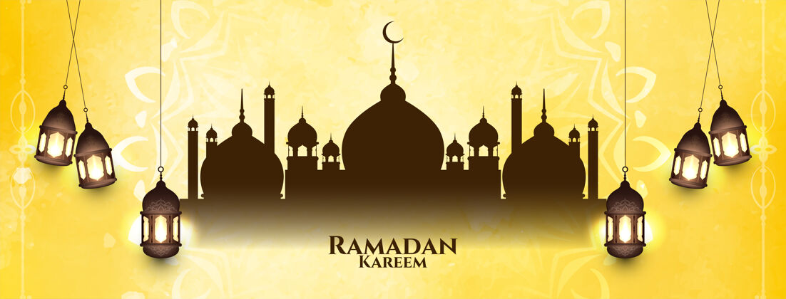宗教艺术黄色斋月卡里姆伊斯兰节日旗帜宰牲节卡里姆灯