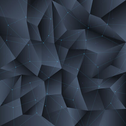 网络多角形黑色水晶背景与连接线结构背景图案多角形 水晶几何多角形 形成多角形结构几何形状线性