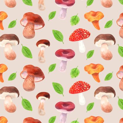 真菌手绘水彩蘑菇图案装饰图案设计手绘