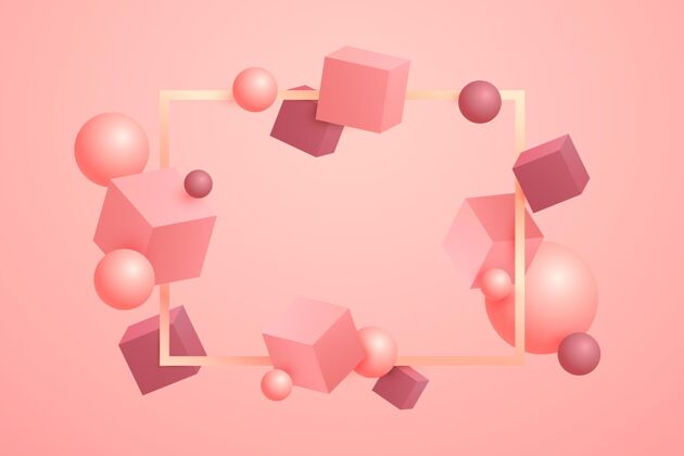 浮动粉色3d形状浮动背景背景几何背景三维