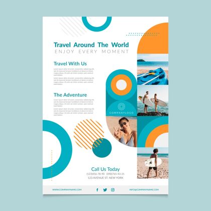 度假环游世界海报模板旅行几何度假