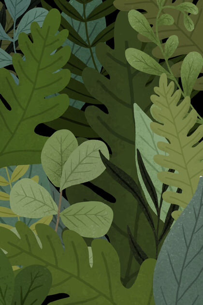 森林绿叶图案背景蕨类树枝热带