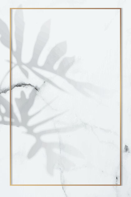 手绘金色框架 白色大理石背景上有辐射状飞龙叶子图案白色春天框架