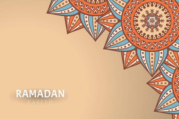斋月Ramadamkareem背景和曼荼罗装饰花卉印度螺旋