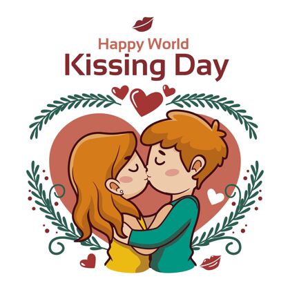 浪漫卡通国际接吻日插画2月13日爱情卡通
