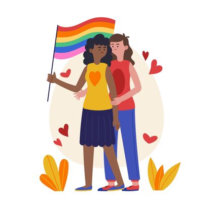 彩虹旗帜有机平面女同性恋夫妇插图与lgbt旗帜女同性恋夫妇女同性恋有机