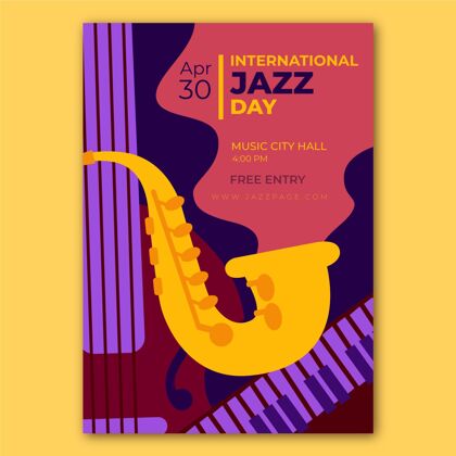 4月30日平面国际爵士日海报模板文化爵士乐音乐会准备印刷