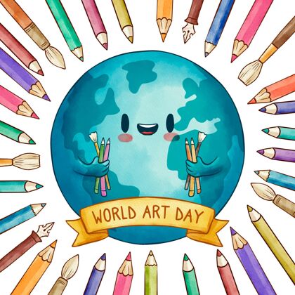 艺术家水彩画世界艺术日插画国际世界艺术日全球
