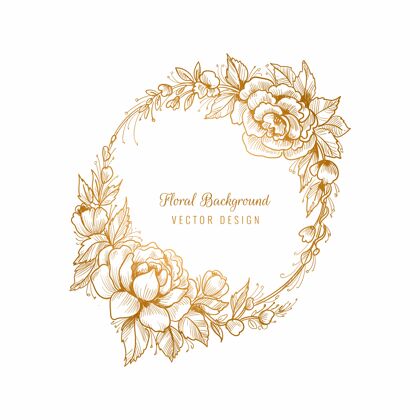 开花美丽的婚礼圆形金色花框背景花束花架春天