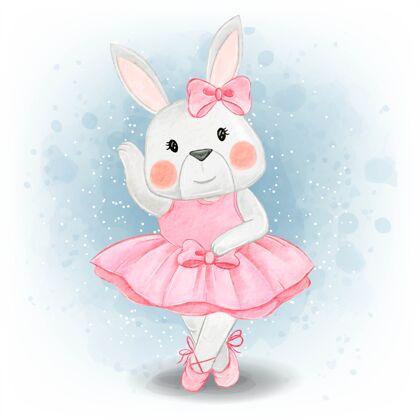 绘画可爱的兔子跳芭蕾舞水彩画舞蹈甜美水彩画