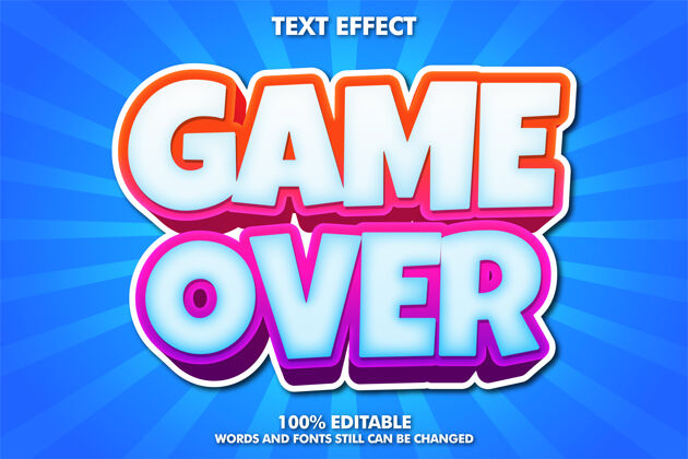 字母表游戏结束横幅 可编辑卡通字体Abcd字体样式金属效果