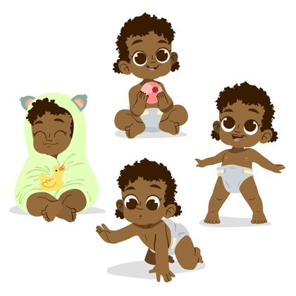 家庭在黑色手绘黑色婴儿系列插图非洲裔美国人黑人